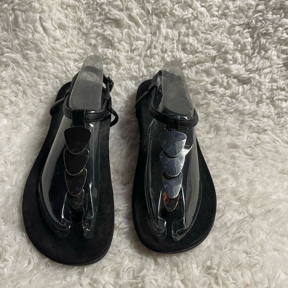 VIONIC Miami Leather Black Thong Sandals Silver tone accent Orthaheel SZ9 - Picture 3 of 10